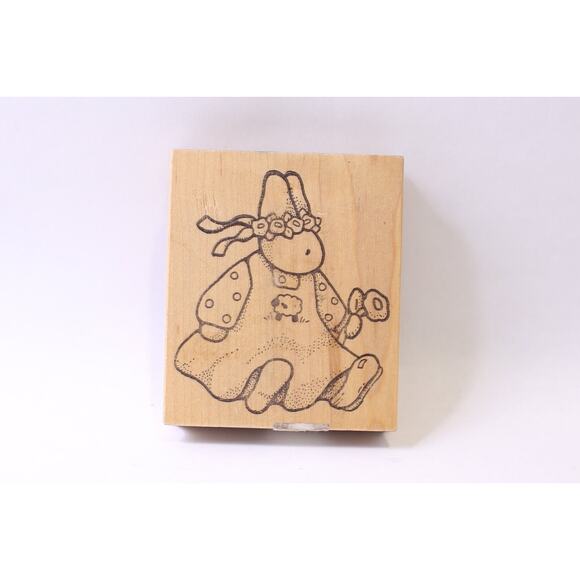 Easter Bunny in Floral Wreath with a Flower, Spring, Cute Animal, Message Stamp - Picture 1 of 3